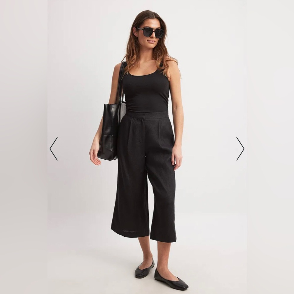 NA-KD Black Linen Wide High Waist Culottes EU size 42, US size 12 (L)